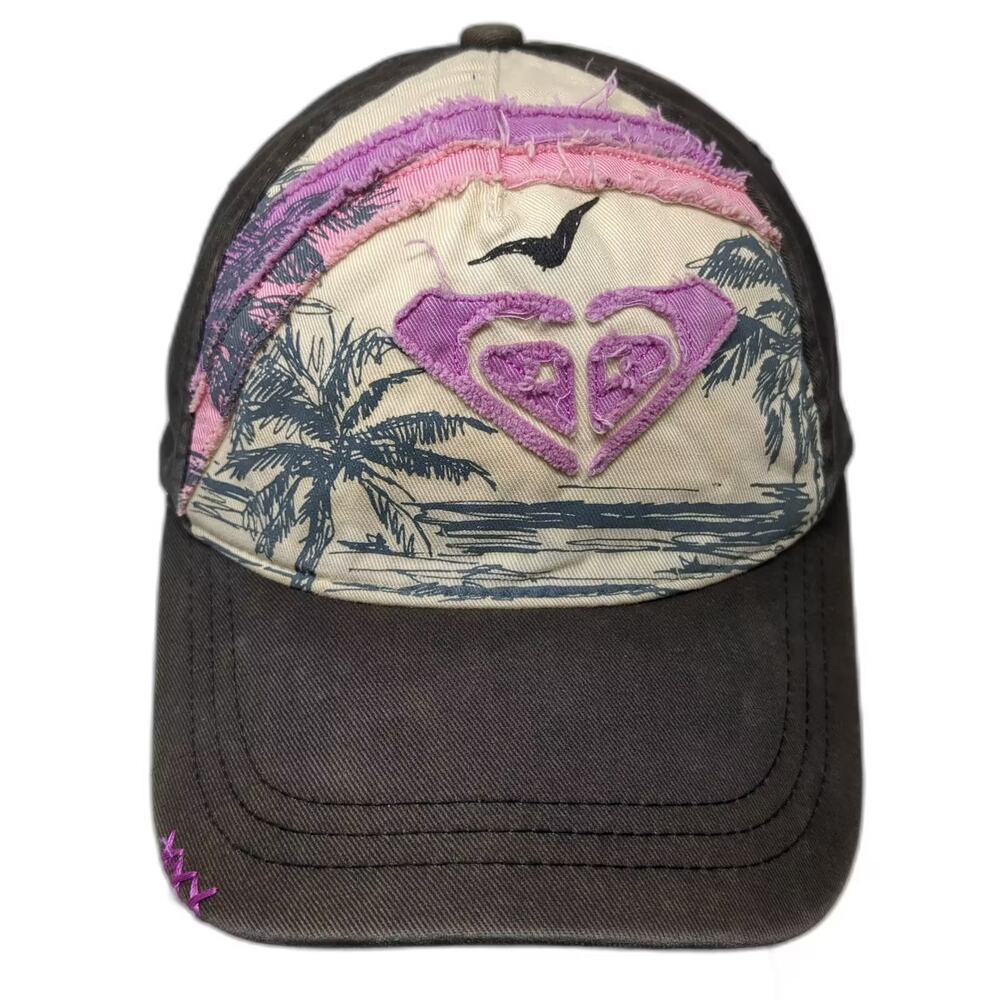 Roxy 5 Panel Brown One Size Tropical Beach Palm Tree Snapback Embroidered Hat